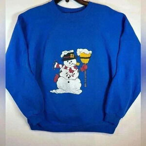 VTG Hanes Sport Snowman Winter crew neck sweatshirt size XL USA made **stain**